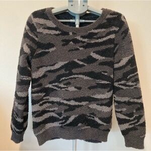 Barefoot Dreams Cozy Chic Black & Gray Soft Fuzzy Camo Sweater Indie Grunge Warm
